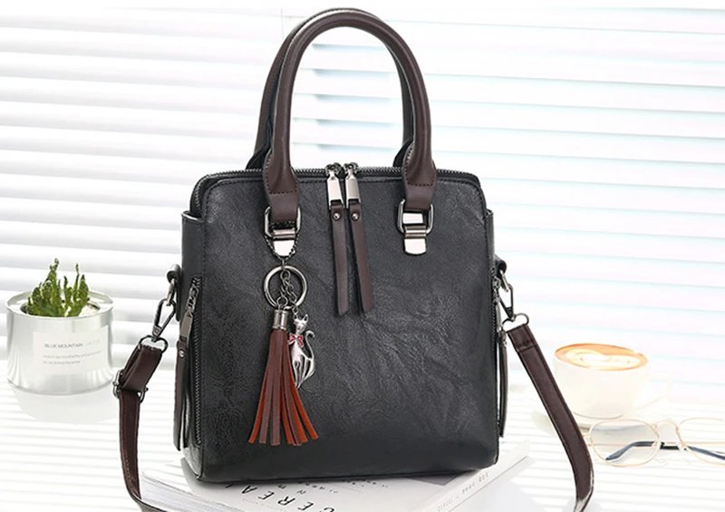 Vintage PU Leather Ladies HandBags Women Messenger Bags TotesTassel Designer Crossbody Shoulder Bag Boston Hand Bags Hot Sale