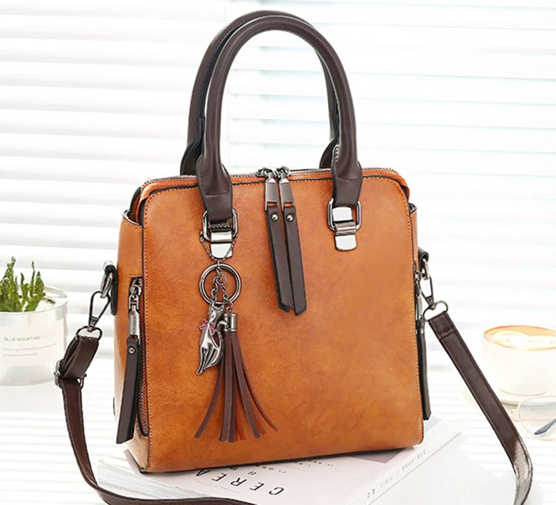 Vintage PU Leather Ladies HandBags Women Messenger Bags TotesTassel Designer Crossbody Shoulder Bag Boston Hand Bags Hot Sale