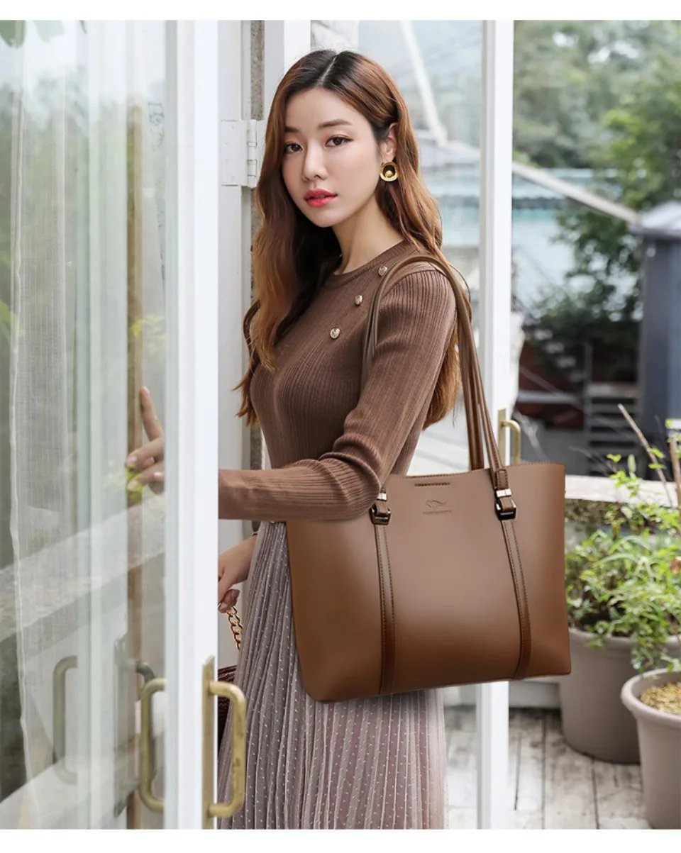 Shopping Bags for Daily Commuting Luxury Shoulder Bags High-End Pu Leather Handbags Caual Tote Hand Bags For Mother Sac New