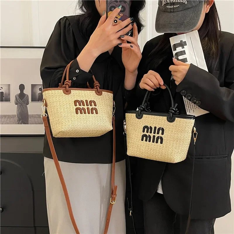 New Summer Bohemian Straw Beach Bag for Women Designer Shoulder Bag Cute Purse and Handbags Embroidered Female Crossbody Bags