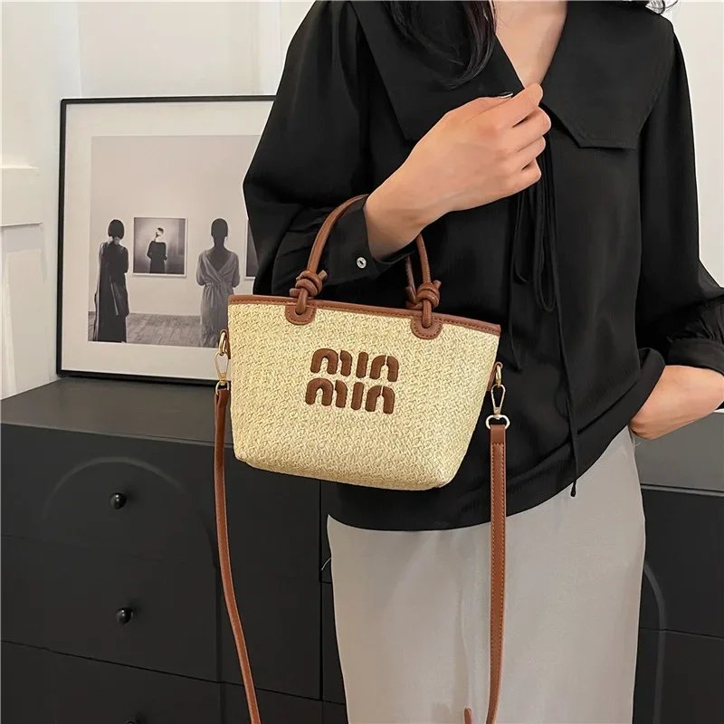 New Summer Bohemian Straw Beach Bag for Women Designer Shoulder Bag Cute Purse and Handbags Embroidered Female Crossbody Bags