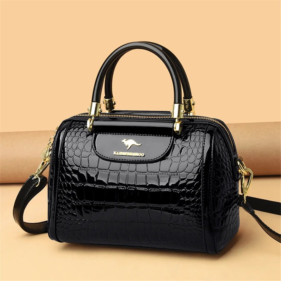 Luxury Patent Leather Handbags for Women Designer Crocodile Pattern Women's Shoulder Crossbody Bag New Ladies Messenger Purses