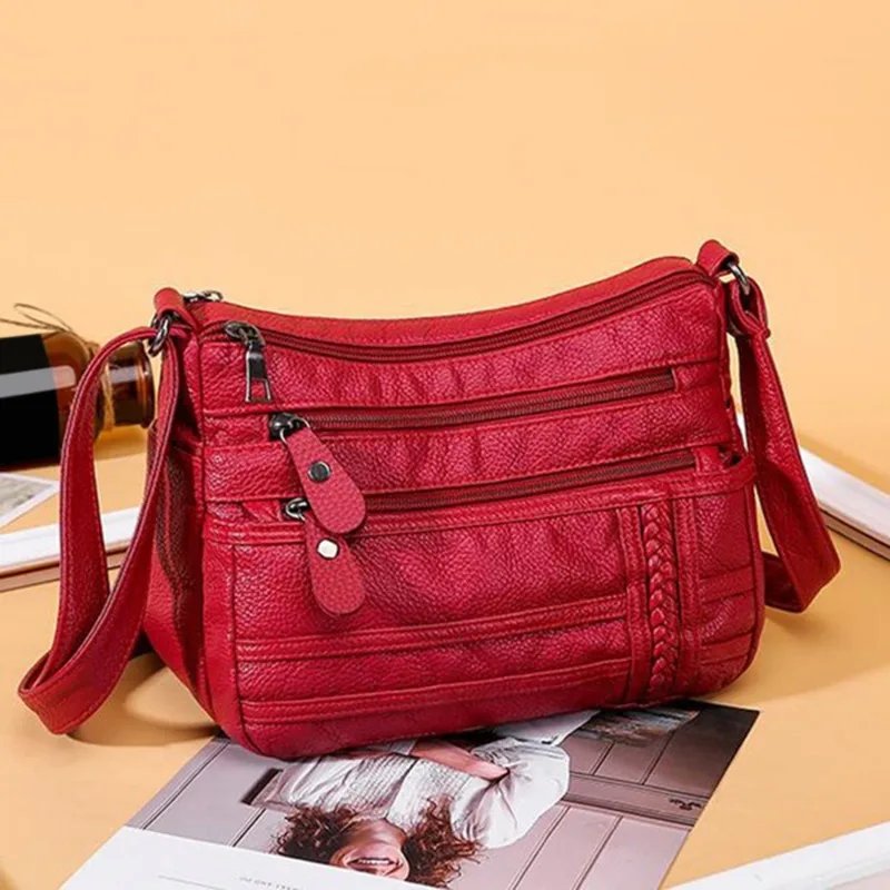 Fashion Women Bag Pu Soft Leather Shoulder Bag Multi-layer Crossbody Bag Quality Small Bag Brand Red Handbag Purses