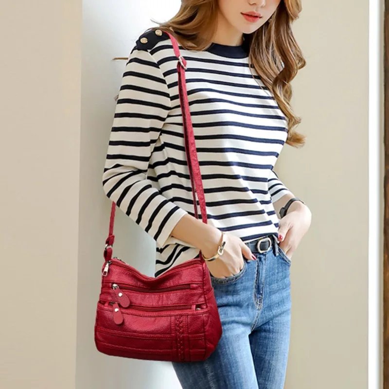 Fashion Women Bag Pu Soft Leather Shoulder Bag Multi-layer Crossbody Bag Quality Small Bag Brand Red Handbag Purses