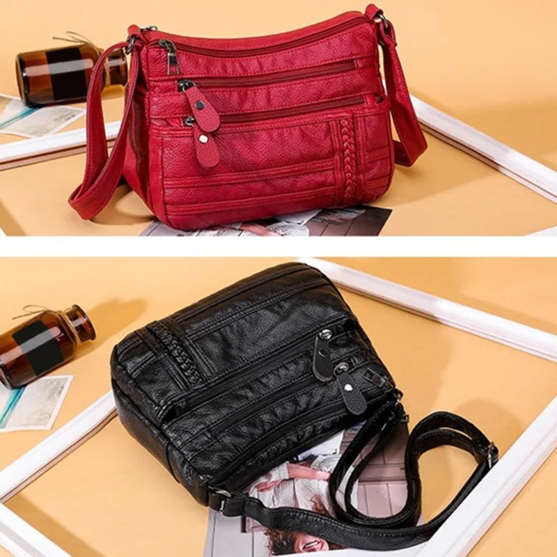 Fashion Women Bag Pu Soft Leather Shoulder Bag Multi-layer Crossbody Bag Quality Small Bag Brand Red Handbag Purses