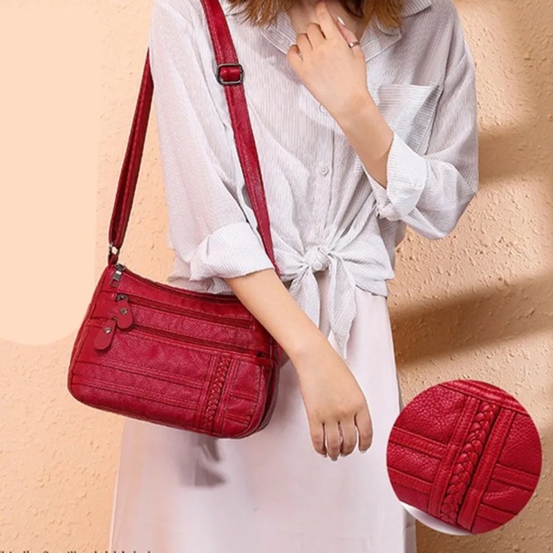 Fashion Women Bag Pu Soft Leather Shoulder Bag Multi-layer Crossbody Bag Quality Small Bag Brand Red Handbag Purses