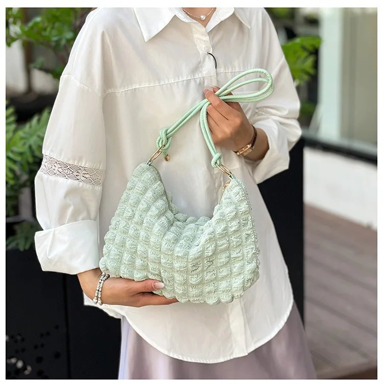 Canvas Wrinkle Bag for Women Shoulder Bags Pleated Bubbles Handbags Padded Casual Underarm Quilted Bag Tote Cloud Bag Purse
