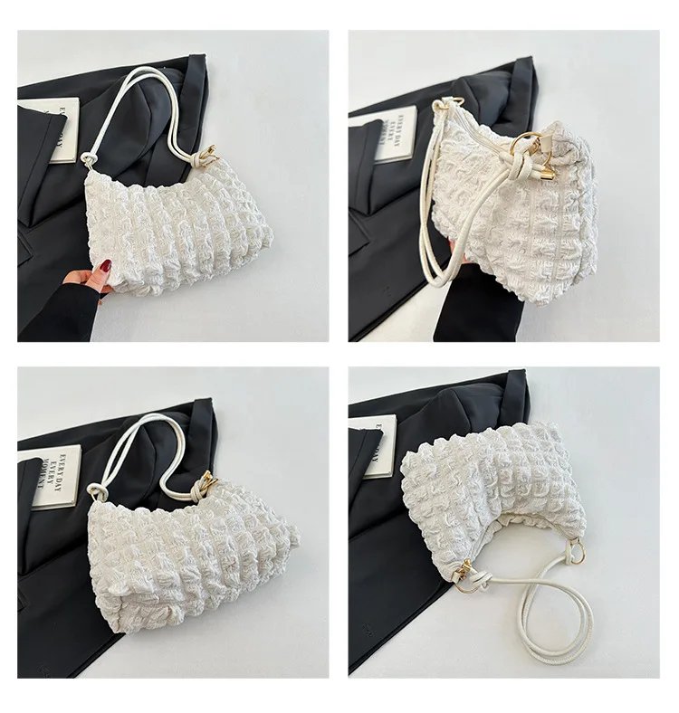 Canvas Wrinkle Bag for Women Shoulder Bags Pleated Bubbles Handbags Padded Casual Underarm Quilted Bag Tote Cloud Bag Purse
