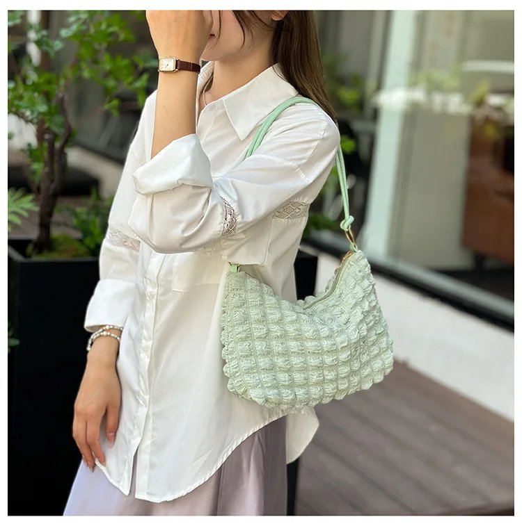 Canvas Wrinkle Bag for Women Shoulder Bags Pleated Bubbles Handbags Padded Casual Underarm Quilted Bag Tote Cloud Bag Purse