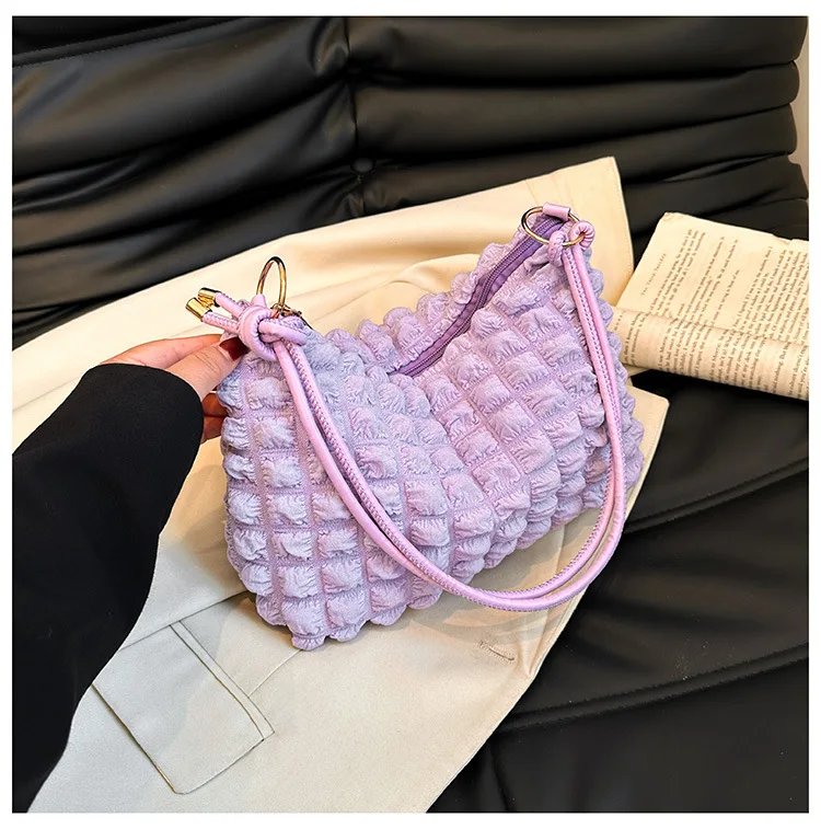Canvas Wrinkle Bag for Women Shoulder Bags Pleated Bubbles Handbags Padded Casual Underarm Quilted Bag Tote Cloud Bag Purse