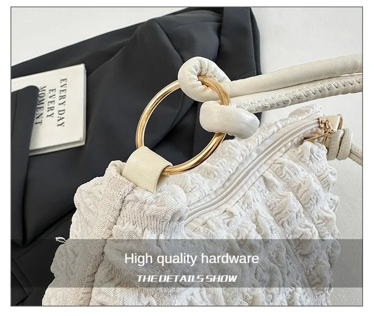 Canvas Wrinkle Bag for Women Shoulder Bags Pleated Bubbles Handbags Padded Casual Underarm Quilted Bag Tote Cloud Bag Purse