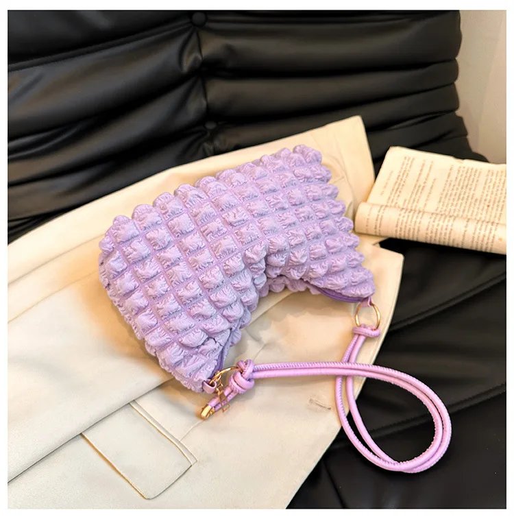 Canvas Wrinkle Bag for Women Shoulder Bags Pleated Bubbles Handbags Padded Casual Underarm Quilted Bag Tote Cloud Bag Purse