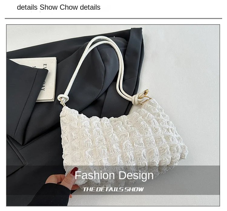 Canvas Wrinkle Bag for Women Shoulder Bags Pleated Bubbles Handbags Padded Casual Underarm Quilted Bag Tote Cloud Bag Purse