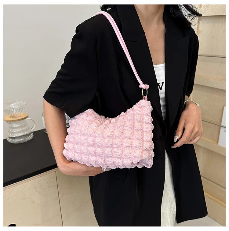 Canvas Wrinkle Bag for Women Shoulder Bags Pleated Bubbles Handbags Padded Casual Underarm Quilted Bag Tote Cloud Bag Purse