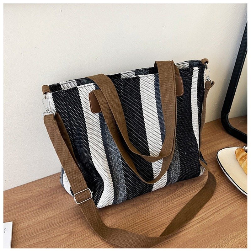 Large Tote Bag for women's Striped Crossbody Canvas Bag 2023 New Trendy Versatile Class Commuting Shoulder Bag