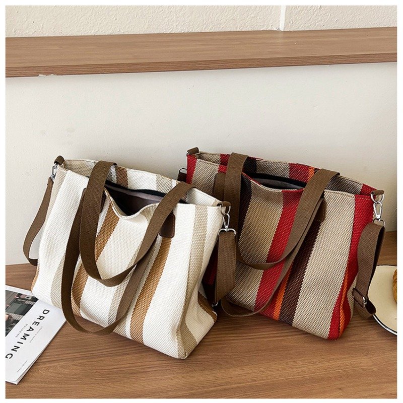 Large Tote Bag for women's Striped Crossbody Canvas Bag 2023 New Trendy Versatile Class Commuting Shoulder Bag