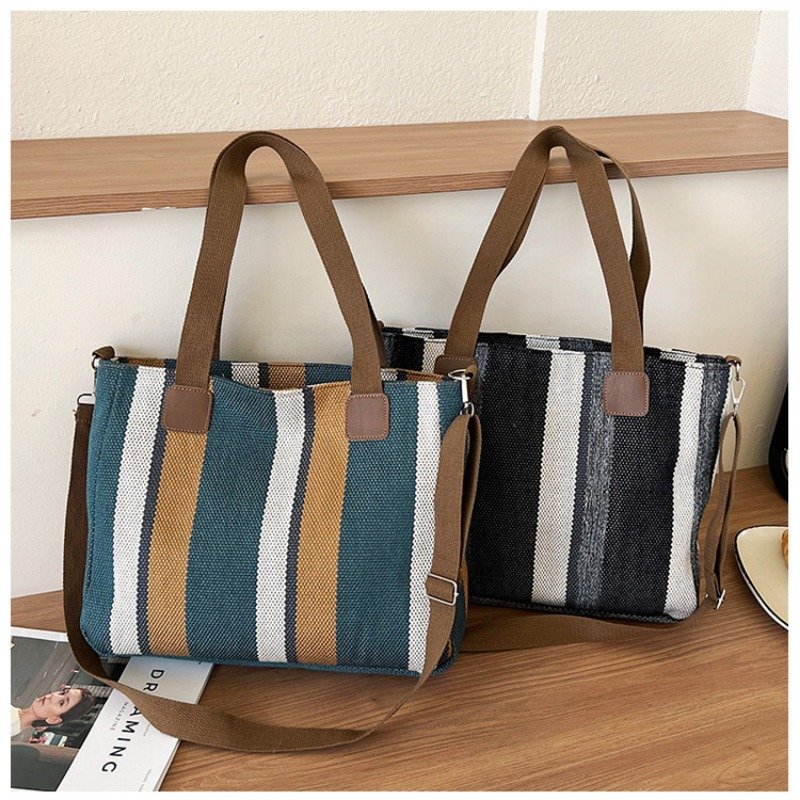 Large Tote Bag for women's Striped Crossbody Canvas Bag 2023 New Trendy Versatile Class Commuting Shoulder Bag