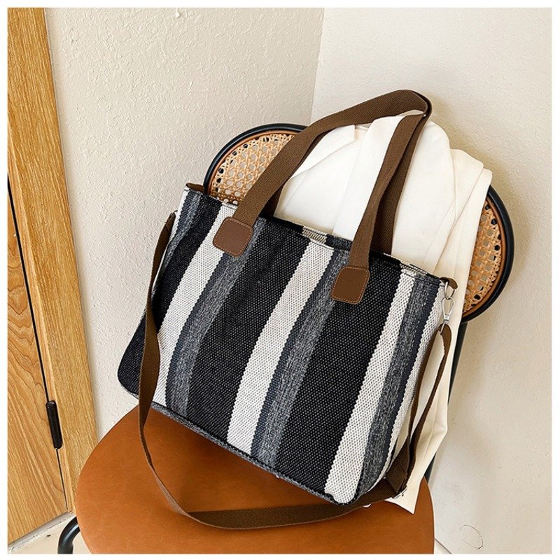 Large Tote Bag for women's Striped Crossbody Canvas Bag 2023 New Trendy Versatile Class Commuting Shoulder Bag