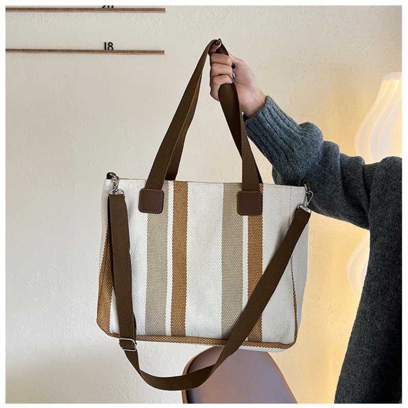Large Tote Bag for women's Striped Crossbody Canvas Bag 2023 New Trendy Versatile Class Commuting Shoulder Bag