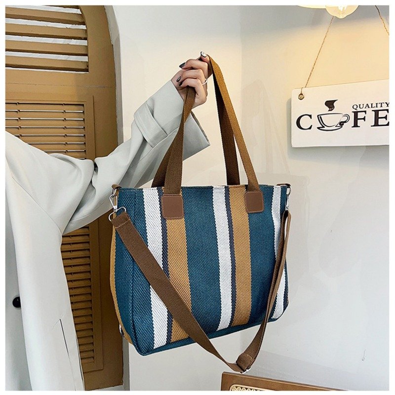 Large Tote Bag for women's Striped Crossbody Canvas Bag 2023 New Trendy Versatile Class Commuting Shoulder Bag