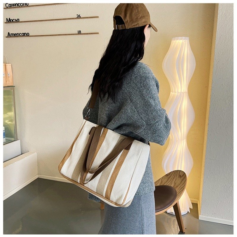 Large Tote Bag for women's Striped Crossbody Canvas Bag 2023 New Trendy Versatile Class Commuting Shoulder Bag