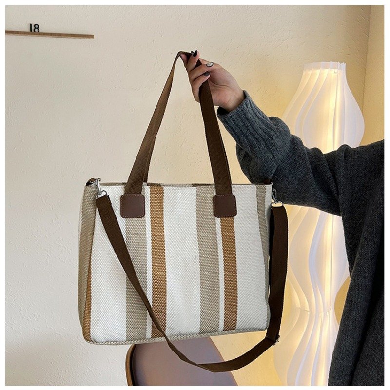 Large Tote Bag for women's Striped Crossbody Canvas Bag 2023 New Trendy Versatile Class Commuting Shoulder Bag