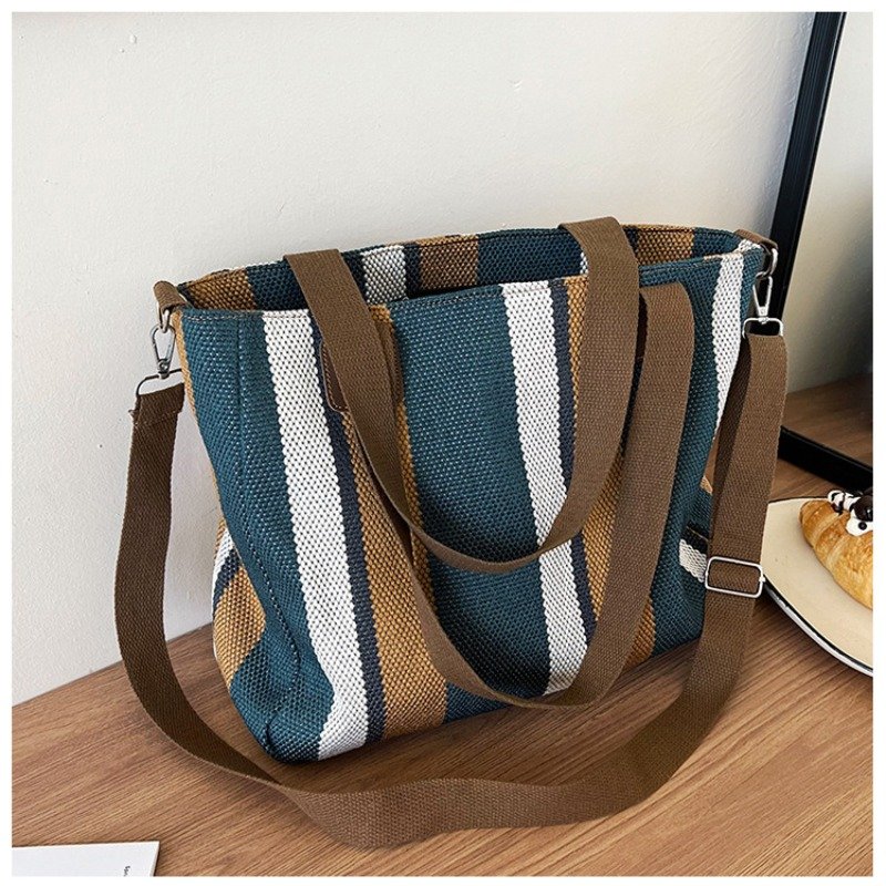 Large Tote Bag for women's Striped Crossbody Canvas Bag 2023 New Trendy Versatile Class Commuting Shoulder Bag