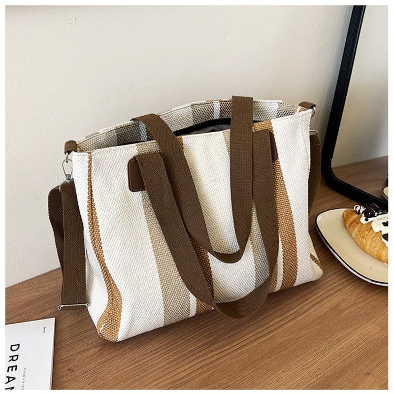 Large Tote Bag for women's Striped Crossbody Canvas Bag 2023 New Trendy Versatile Class Commuting Shoulder Bag