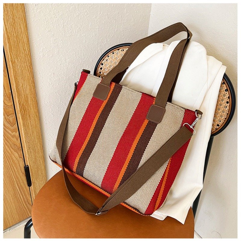 Large Tote Bag for women's Striped Crossbody Canvas Bag 2023 New Trendy Versatile Class Commuting Shoulder Bag