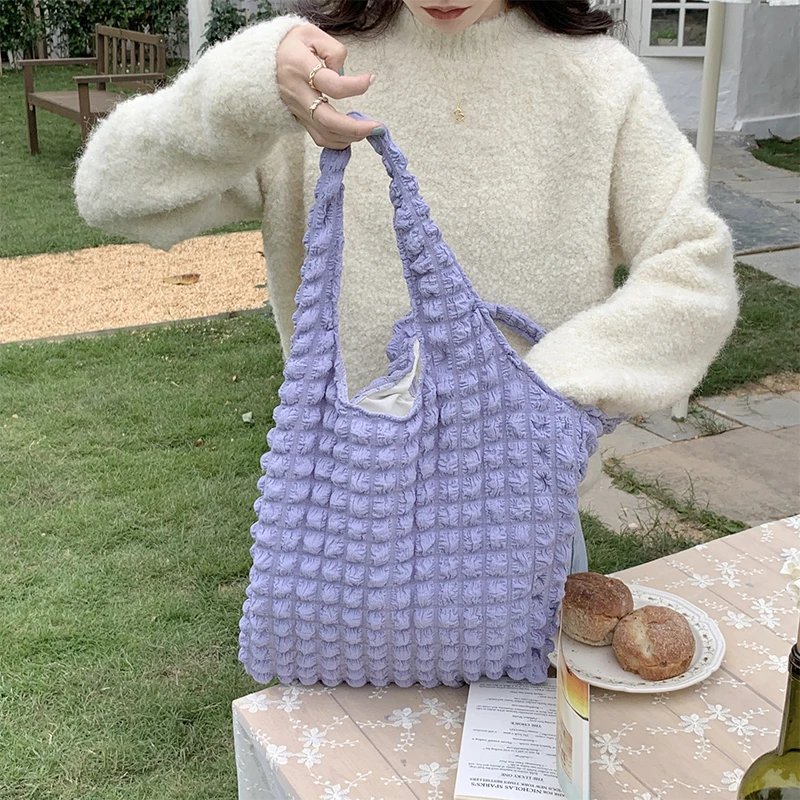 Yogodlns Summer Pleated Cloud Bag Female Candy Color Large Capacity Shoulder Bag Handbags Shopping Girls Pouch Tote Bolsas