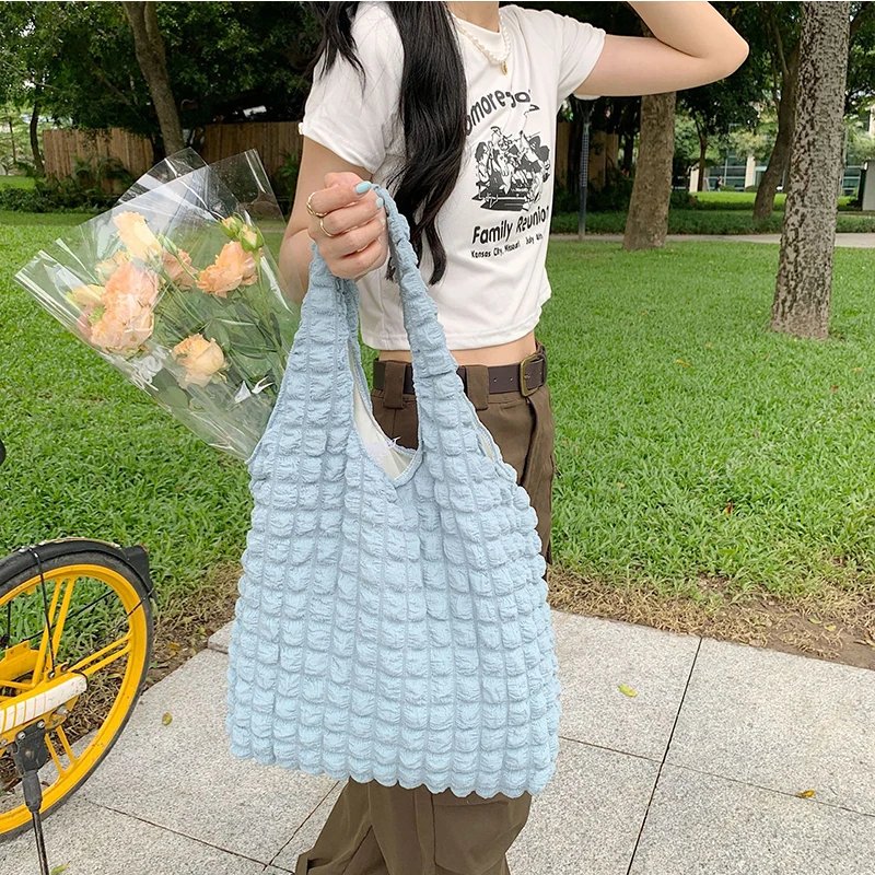 Yogodlns Summer Pleated Cloud Bag Female Candy Color Large Capacity Shoulder Bag Handbags Shopping Girls Pouch Tote Bolsas
