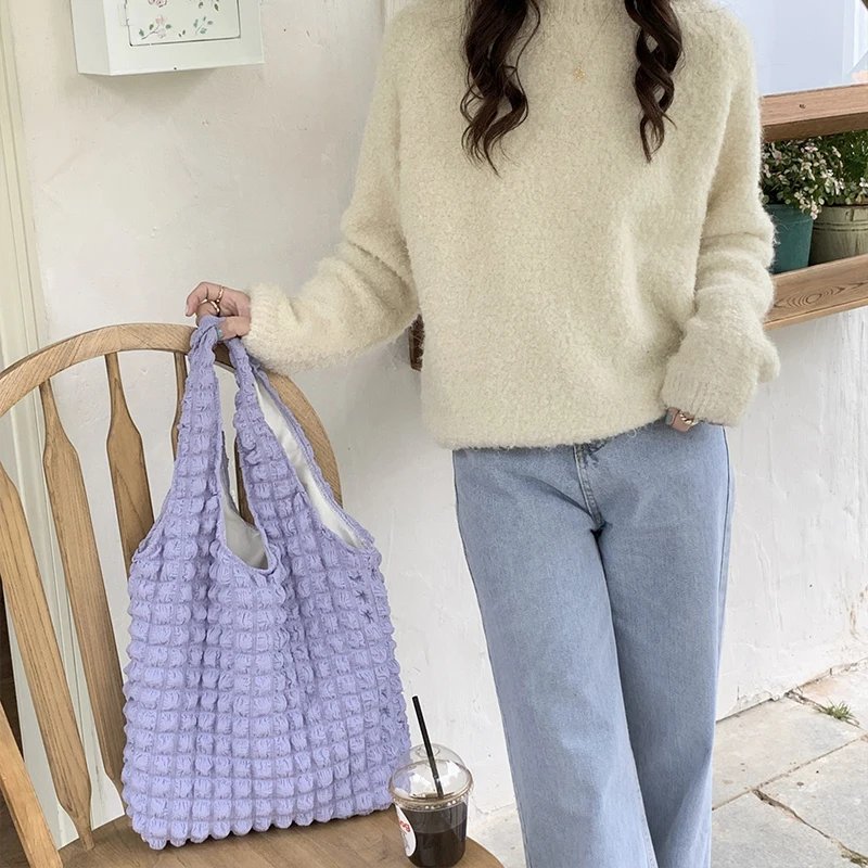 Yogodlns Summer Pleated Cloud Bag Female Candy Color Large Capacity Shoulder Bag Handbags Shopping Girls Pouch Tote Bolsas