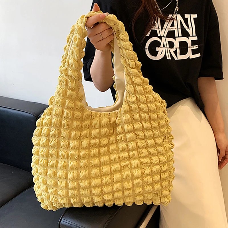 Yogodlns Summer Pleated Cloud Bag Female Candy Color Large Capacity Shoulder Bag Handbags Shopping Girls Pouch Tote Bolsas