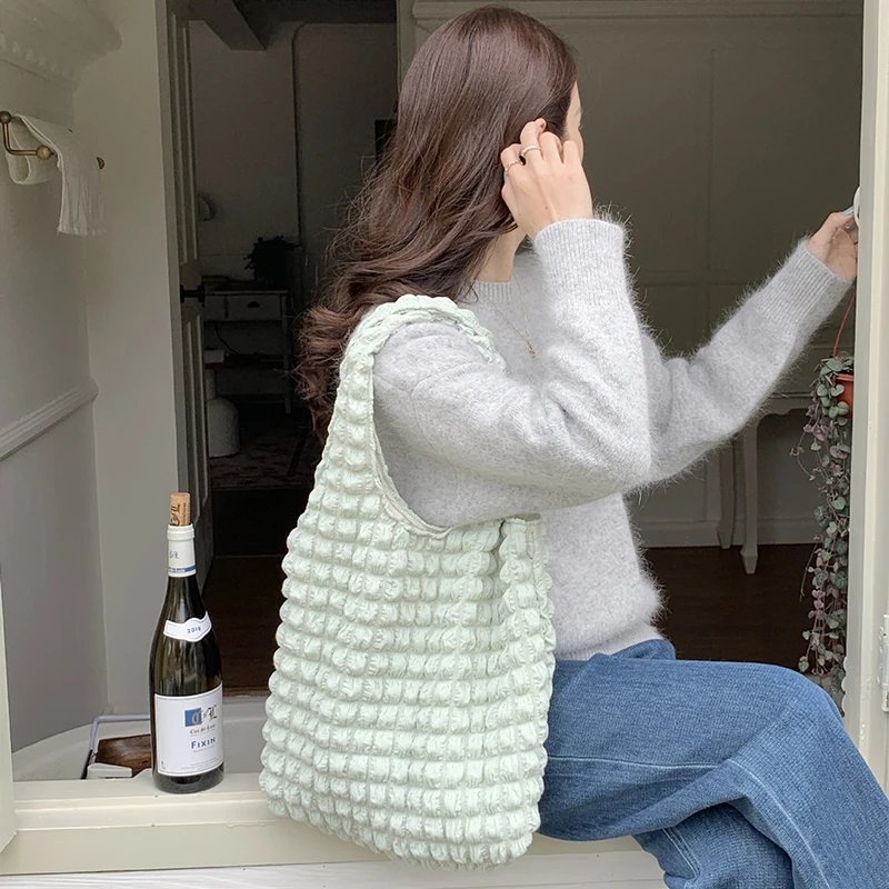 Yogodlns Summer Pleated Cloud Bag Female Candy Color Large Capacity Shoulder Bag Handbags Shopping Girls Pouch Tote Bolsas