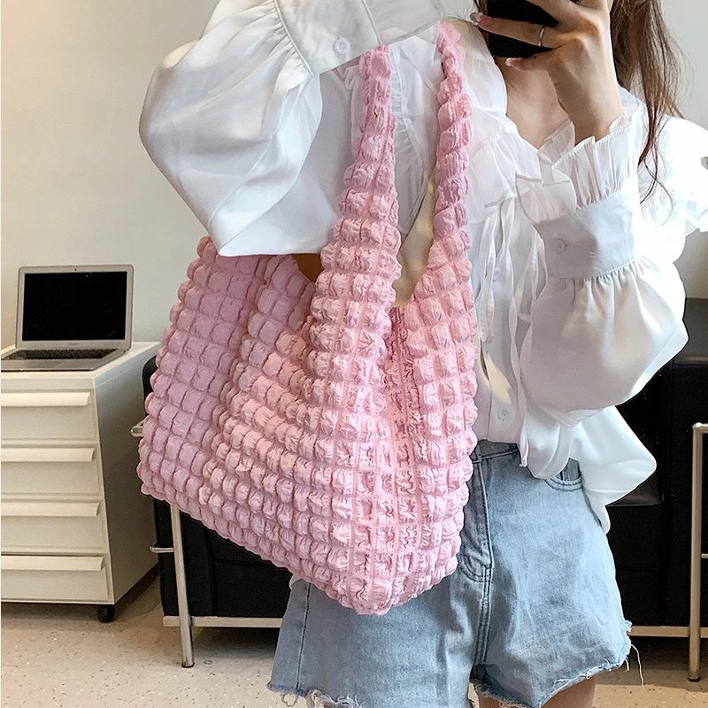 Yogodlns Summer Pleated Cloud Bag Female Candy Color Large Capacity Shoulder Bag Handbags Shopping Girls Pouch Tote Bolsas
