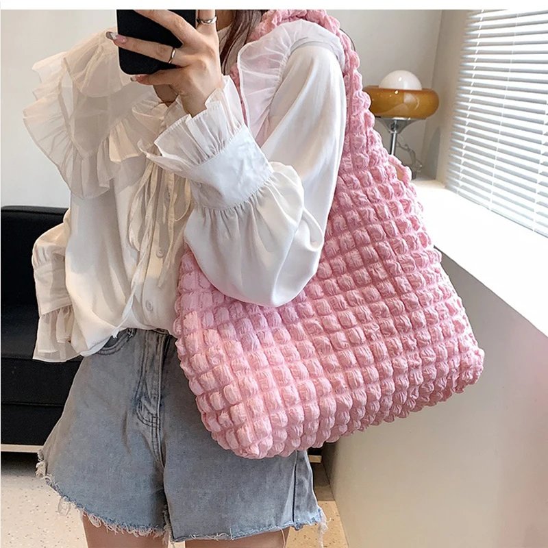 Yogodlns Summer Pleated Cloud Bag Female Candy Color Large Capacity Shoulder Bag Handbags Shopping Girls Pouch Tote Bolsas