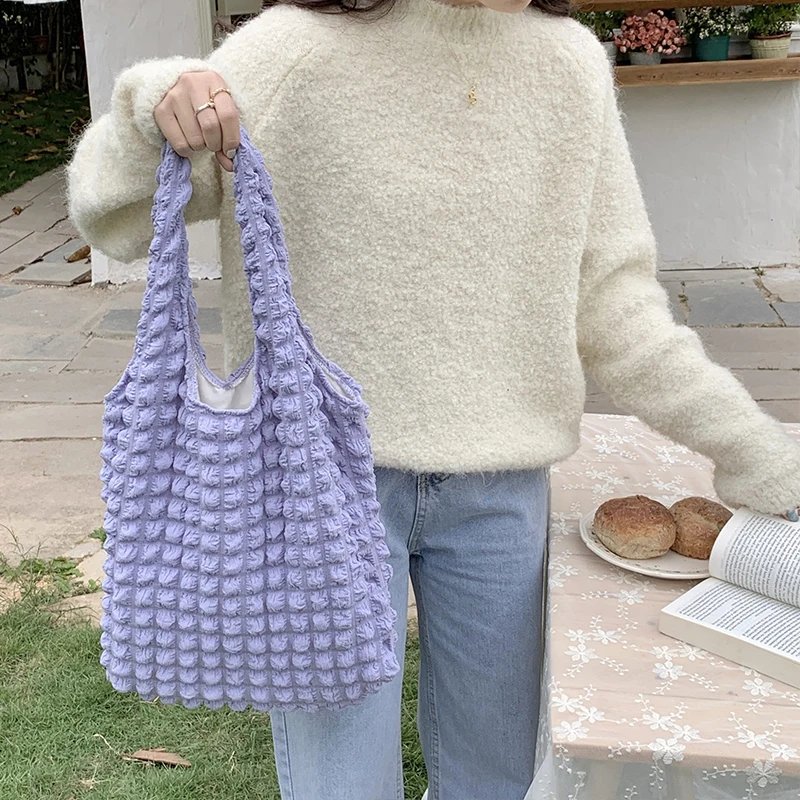 Yogodlns Summer Pleated Cloud Bag Female Candy Color Large Capacity Shoulder Bag Handbags Shopping Girls Pouch Tote Bolsas