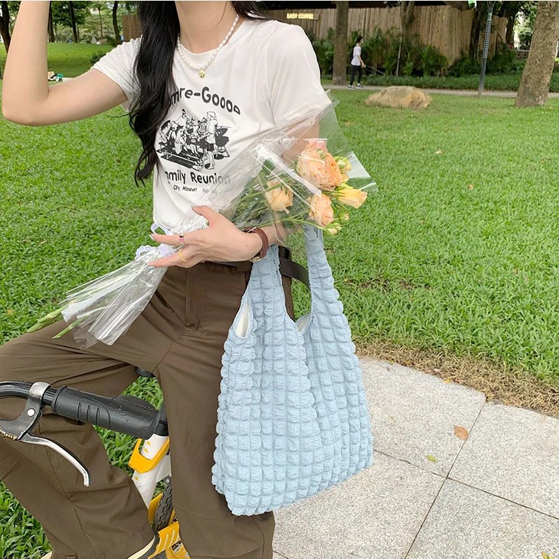 Yogodlns Summer Pleated Cloud Bag Female Candy Color Large Capacity Shoulder Bag Handbags Shopping Girls Pouch Tote Bolsas