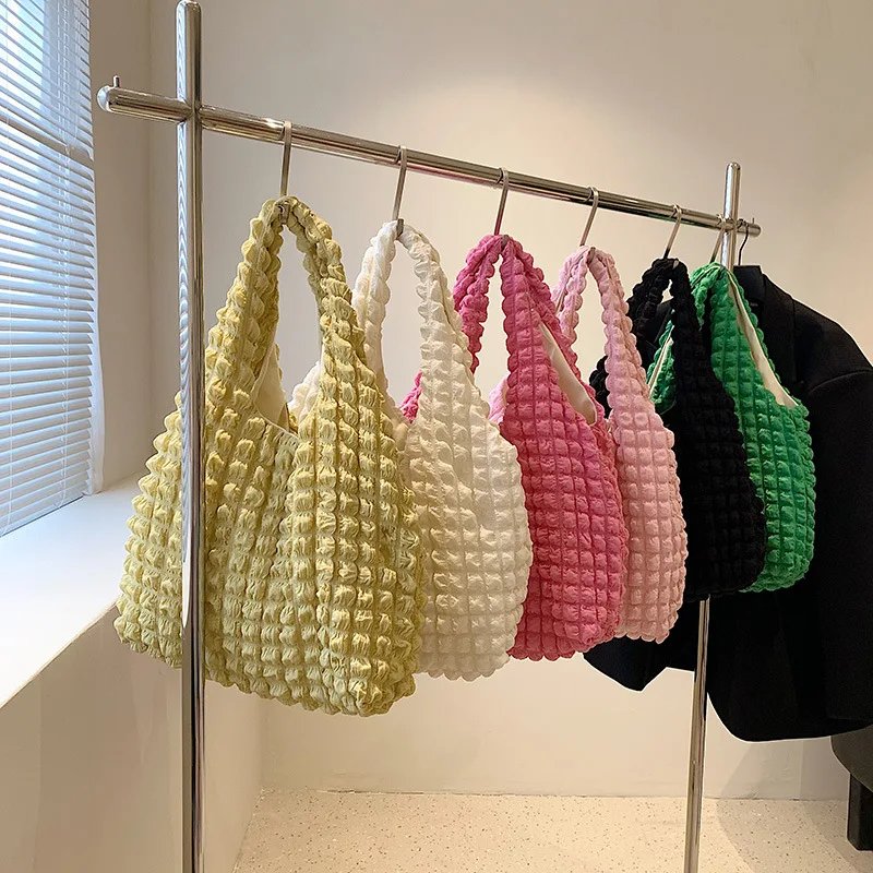 Yogodlns Summer Pleated Cloud Bag Female Candy Color Large Capacity Shoulder Bag Handbags Shopping Girls Pouch Tote Bolsas