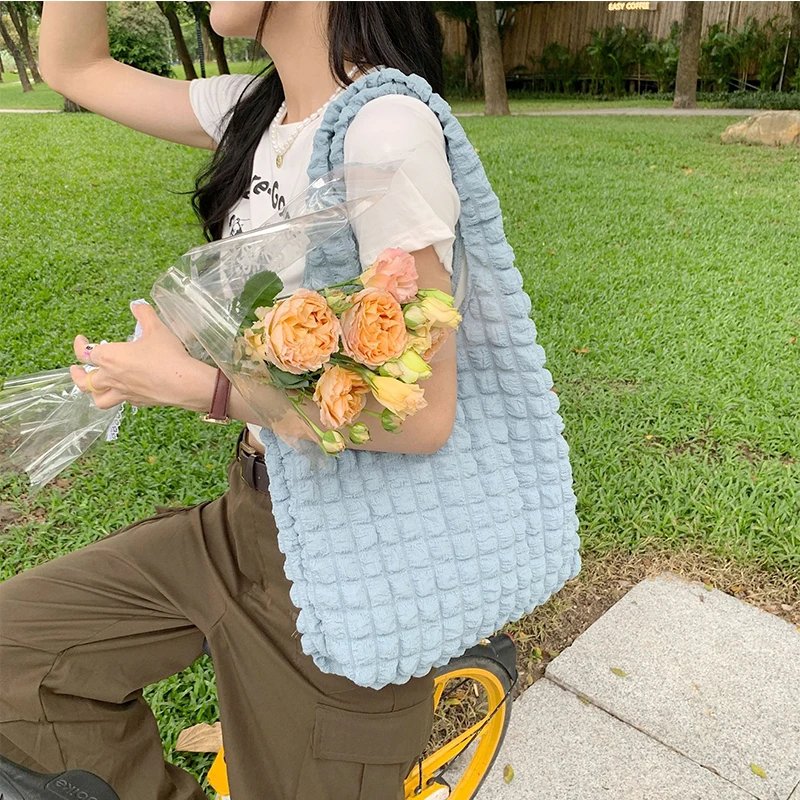 Yogodlns Summer Pleated Cloud Bag Female Candy Color Large Capacity Shoulder Bag Handbags Shopping Girls Pouch Tote Bolsas