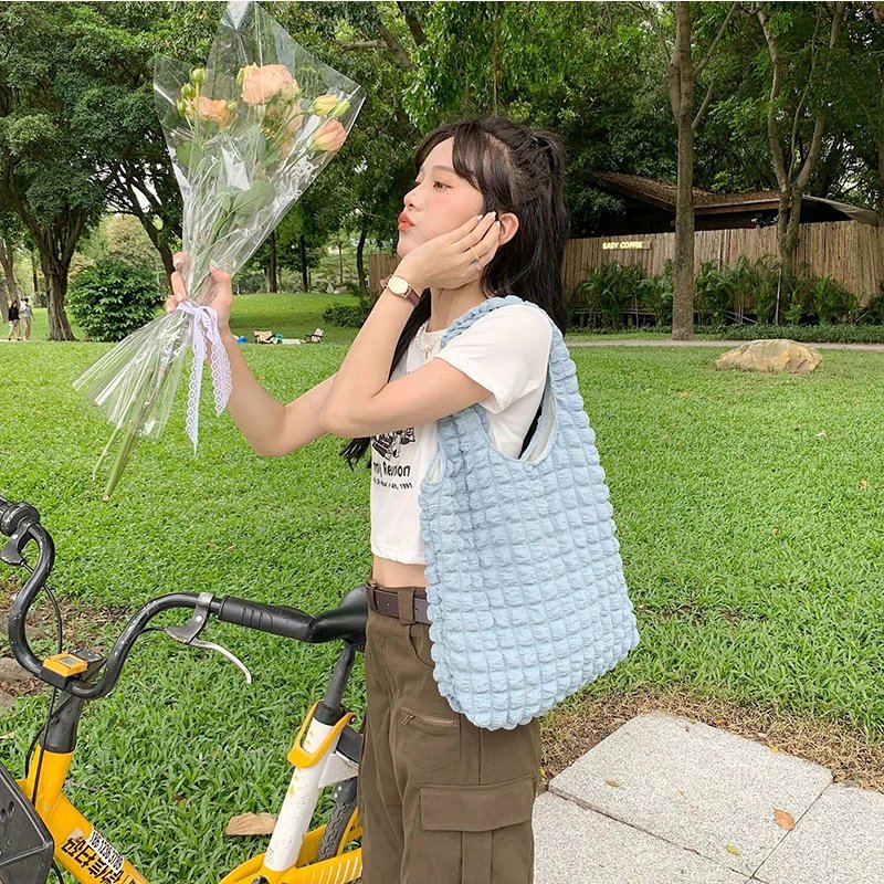 Yogodlns Summer Pleated Cloud Bag Female Candy Color Large Capacity Shoulder Bag Handbags Shopping Girls Pouch Tote Bolsas