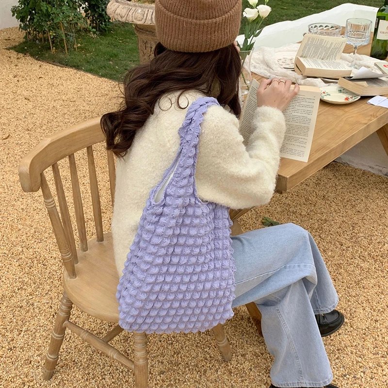 Yogodlns Summer Pleated Cloud Bag Female Candy Color Large Capacity Shoulder Bag Handbags Shopping Girls Pouch Tote Bolsas