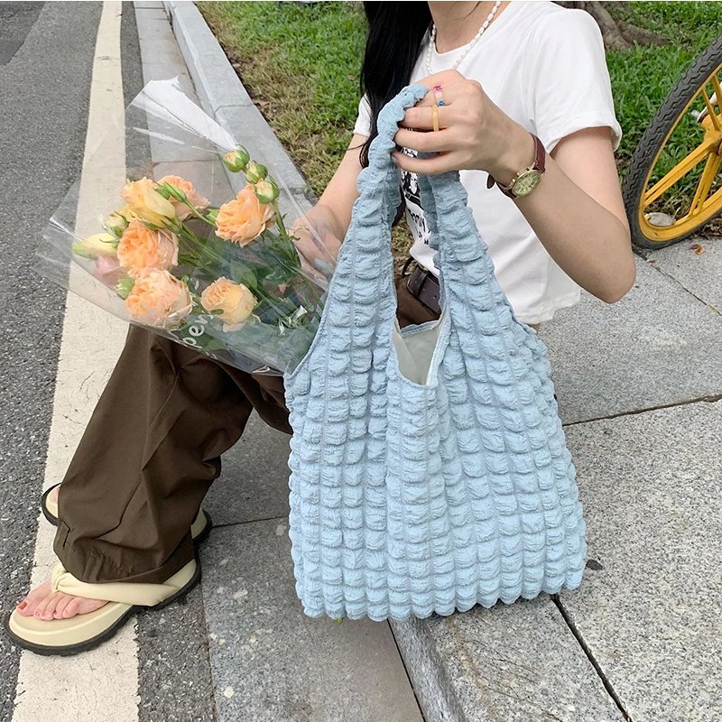 Yogodlns Summer Pleated Cloud Bag Female Candy Color Large Capacity Shoulder Bag Handbags Shopping Girls Pouch Tote Bolsas