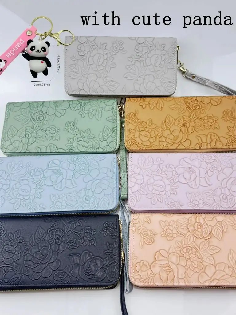 Long zipper handbag, wallet, phone bag, embossed design, large cash clip, simple and fashionable designer women's card bag