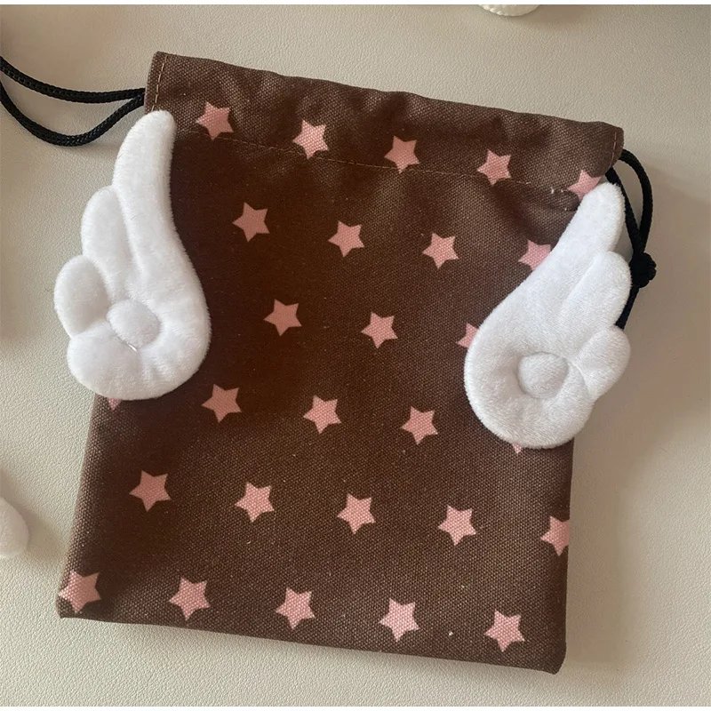 Plush Wings Storage Bag Star Print Simple Binding Dust-proof Organizing Bag Brand Designer Lady Cute Versatile Fresh Coin Purse