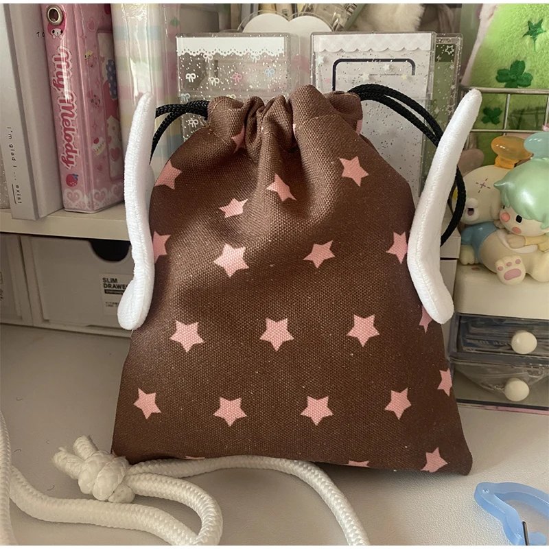 Plush Wings Storage Bag Star Print Simple Binding Dust-proof Organizing Bag Brand Designer Lady Cute Versatile Fresh Coin Purse