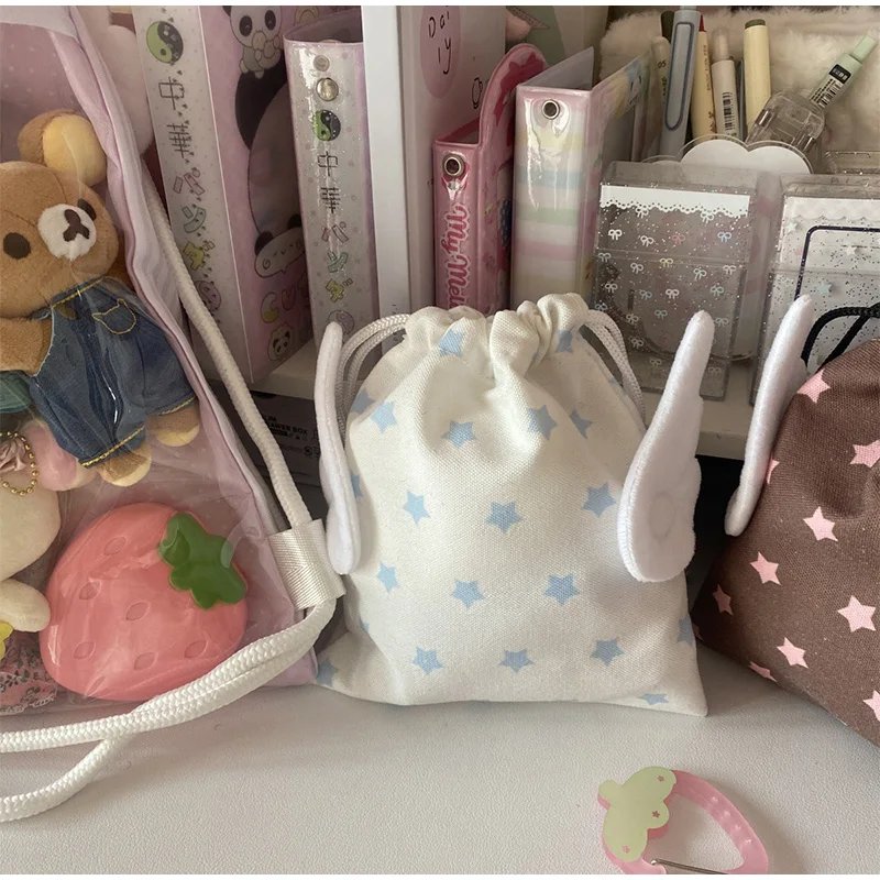 Plush Wings Storage Bag Star Print Simple Binding Dust-proof Organizing Bag Brand Designer Lady Cute Versatile Fresh Coin Purse