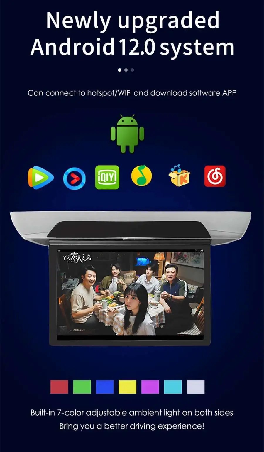 17.3 Inch/19.5 Inch 1920*1080 Roof Ceiling Monitor IPS Touch Screen Android12 Multimedia Video Player Mirror Link Remote Control