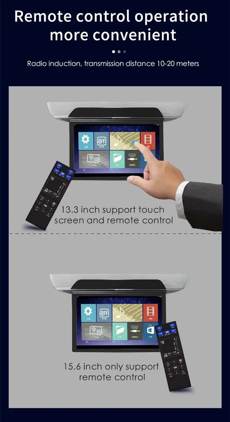 17.3 Inch/19.5 Inch 1920*1080 Roof Ceiling Monitor IPS Touch Screen Android12 Multimedia Video Player Mirror Link Remote Control