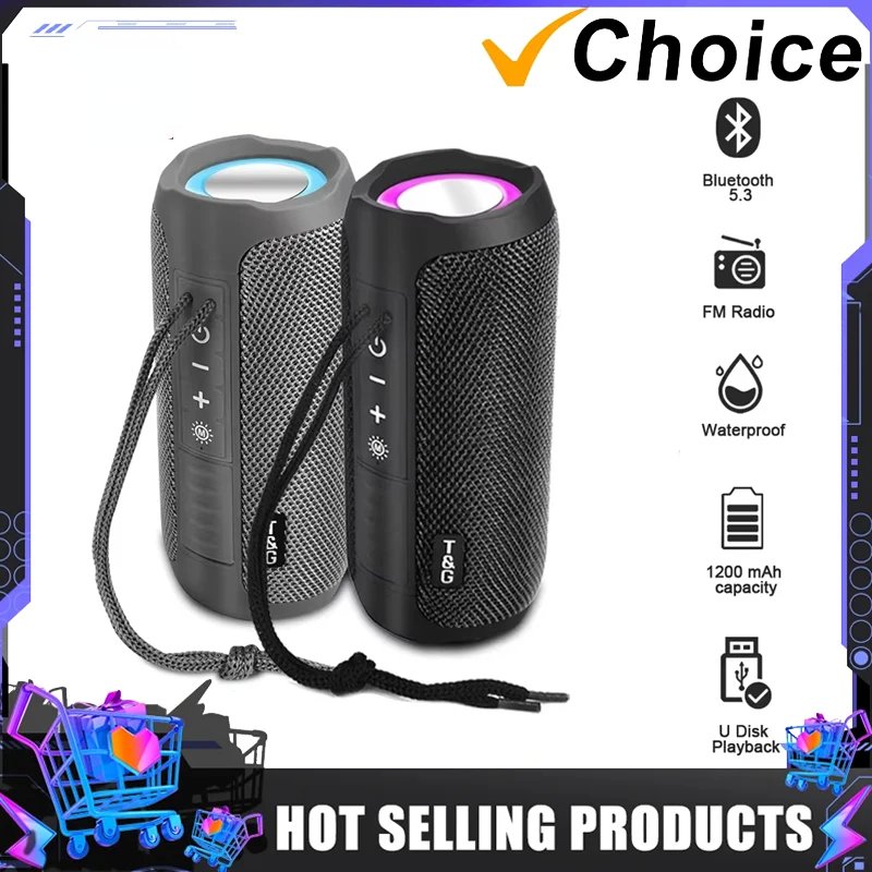 T&G TG227 Waterpro With Lamp Outdoor Portable Upright Wireless Compatible Speaker Music Player Support TF FM Radio Music Party